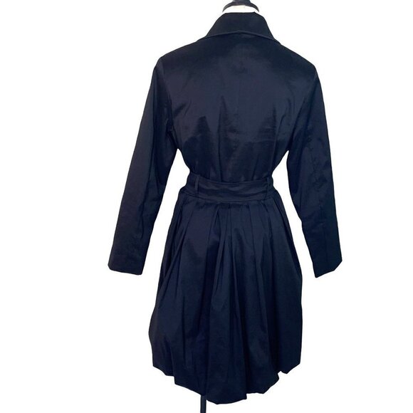 Dons Collection Trench Coat Womens Size Medium M Zipper Snap Belt Spandex Black - Picture 2 of 8